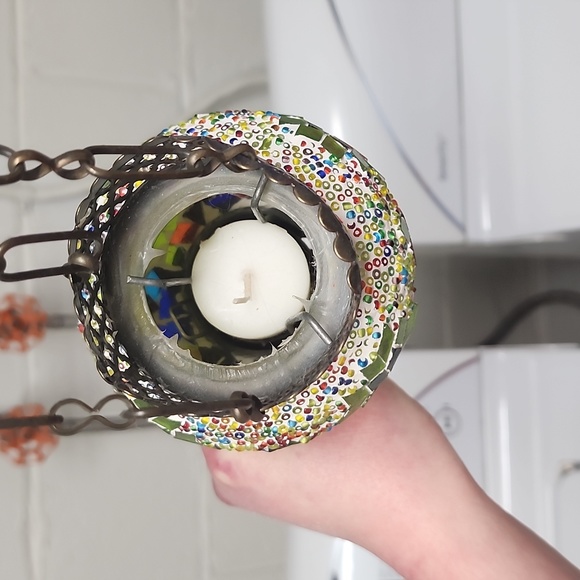 Handmade Glass & Brass Hanging Candle Holder & Glasswork Artwork - Picture 3 of 8